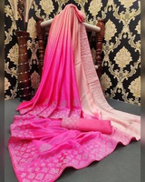 Vêtement Ethnique Self Designed Party Wear Filet de créateur et Velours Soie Demi-moitié Brodé Saree avec Blouse Indienne Femmes ApparelGarment