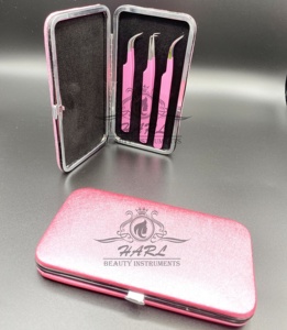 Pinzas de extensión de pestañas de acero inoxidable profesionales con recubrimiento en polvo Rosa personalizado herramientas de belleza para uso de cejas Etiqueta Privada - Product Image 2