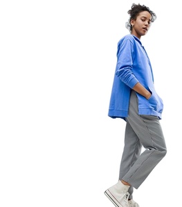Sweat à capuche pour femme, nouveau Style, bleu, pull, vêtement de rue, fendu sur le côté, large, haute qualité, - Product Image 1