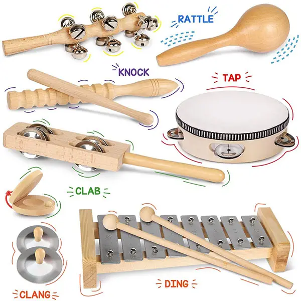 2023 Popular Kids Custom Musical Instruments Kit Baby Xylophone Wooden Musical Instruments Set Toy