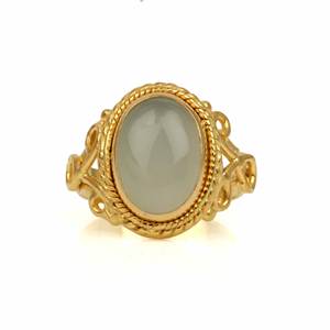 Anillo de Fiesta de Plata de Ley 925 con Baño de Oro de 18K y Piedra Lunar Blanca, Estilo Bohemio, Ovalado de 10x14mm, Fino y de Moda, el Más Vendido - Product Image 1