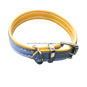 Collier pour chien en cuir souple jaune, rembourré de haute qualité, confortable - Product Image 1