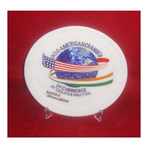 Assiette décorative incrustée de marbre blanc, plat de forme ronde incrustée de marbre, pour la décoration - Product Image 1