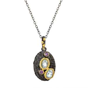 Pendentif de créateur en argent sterling 925 de topaze bleue avec placage or rhodium Sier Cadeau parfait pour les femmes avec breloque améthyste - Product Image 1