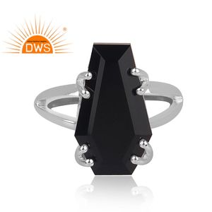 925ปรับเงินสเตอร์ลิงที่ทำด้วยมือธรรมชาติสีดำนิลพลอยโลงศพรูปร่างแหวนซ้อนสำหรับผู้หญิงผู้ผลิตเครื่องประดับ - Product Image 2