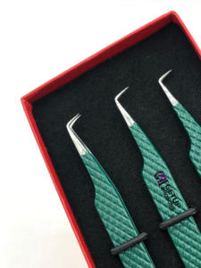 Pinzas de extensión de pestañas de acero inoxidable de 90 grados con revestimiento en polvo verde Kelly de alta calidad, instrumento de belleza con logotipo personalizado - Product Image 3