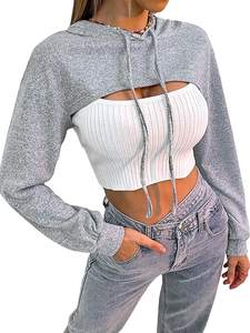 Personnalisation Taille Crop Top Cordon À Capuche Fitness Top Court À Capuche Ensemble Femmes Offre Spéciale Sweat À Capuche Unisexe Prix Raisonnable - Product Image 4