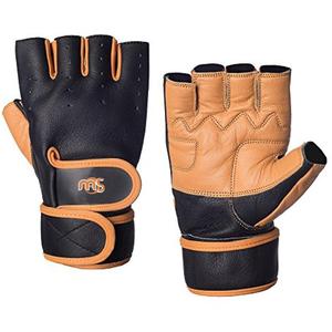 TRAINING <b>GYM</b> GLOVES LONG STRAP <b>BODY</b> BUILDING WEIGHT LIFTING PADDED LEATHER GLOVE - Product Image 1