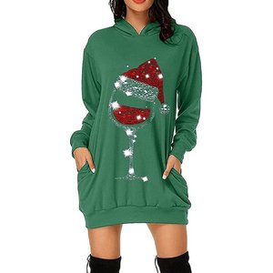 Sudadera con capucha para mujer, y bolsillo de manga larga, con estampado navideño, longitud media, para otoño - Product Image 4