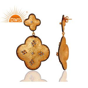 Pendientes colgantes de plata de ley chapada en oro de 18K, proveedor de pendientes de flor de circonia cúbica blanca, joyería al por mayor - Product Image 2