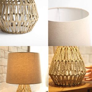Lampe de bureau en corde de chanvre style farmhouse avec lumière LED 2700K blanc chaud pour chambre à coucher, salon et bureau - Product Image 6