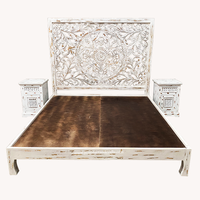 Lit Double en bois massif de style indien, magnifique, personnalisé, nouveau design de luxe, lit king size, sans rangement,