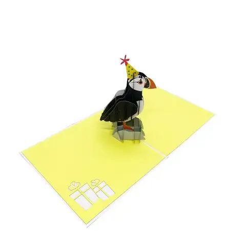 Animal 3d Pop Up Card gift Puffin Bird Cute Style Yellow Wholesale Viet Nam Company