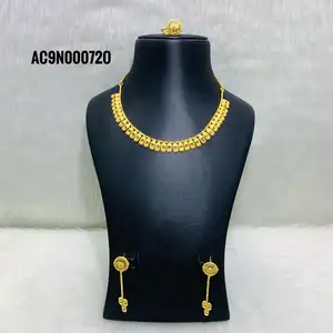 One Gram Gold Plated Simple Design Short Necklace Set For Woman