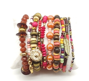Hot Selling 10pc pack Wood and Mixed Beads <b>charm</b> bracelet Set for women accessories Women Fashion from India. - Product Image 2