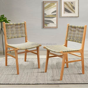 Silla de comedor moderna contemporánea de alta calidad, cordón sintético de madera de teca maciza, Natural elegante acabado, convertible para el hogar - Product Image 1