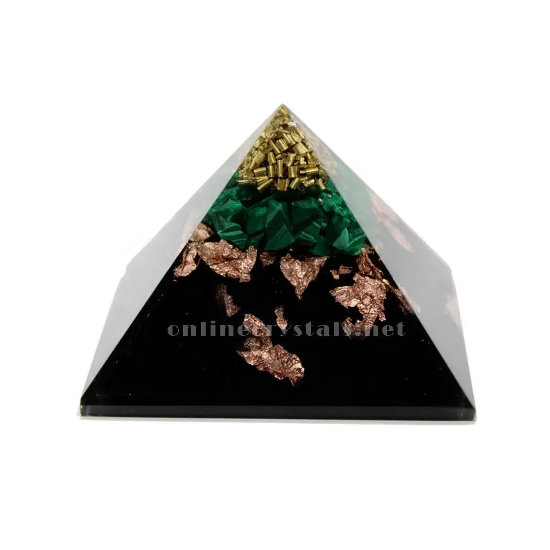 Pirâmide malaquita com cor preta, atacado de coper ponto orgonita de malaquita pirâmide com proteção emf