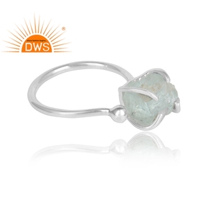 Raw Aquamarine Gemstone Ring Prong <b>Set</b> <b>Silver</b> Adjustable Ring Wholesale Sterling <b>Silver</b> Jewelry Supplier Vintage Collection - Product Image 2