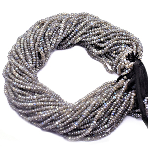 Cuentas facetadas de labradorita en forma de rondel de 3-4 mm, hilo azul y gris de 13.25 pulgadas para la fabricación de joyas - Product Image 1