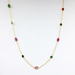 Everyday Wear 925 Sterling Silver <b>Gold</b> Plated Multi-color Tourmaline 90 Cms. <b>Long</b> <b>Chain</b> <b>Necklace</b> - Product Image 3