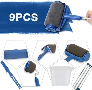 Conjunto de rolos de pintura 9 pçs/set, com varas, rolo de tinta, ferramenta para uso profissional, conjunto de pincéis