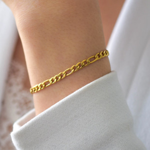 Bas quantité minimale de commande 10 pièces en gros bijoux main chaîne en acier inoxydable plaqué or figaro bracelet pour hommes - Product Image 5