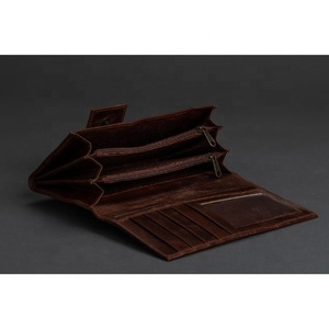 New Style Hot Selling Real Handmade Crunch Leather Clutch Wallet Stylish Casual Full Grain Leather Three Fold Clutch For Women - Product Image 5