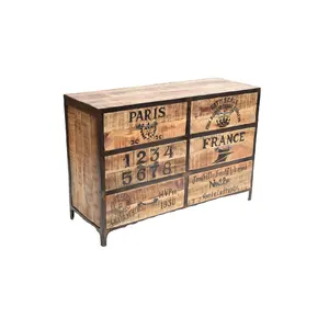 Top vente finition Antique mangue bois brut coffre armoire tiroir meubles industriels avec roue pour la décoration de la maison