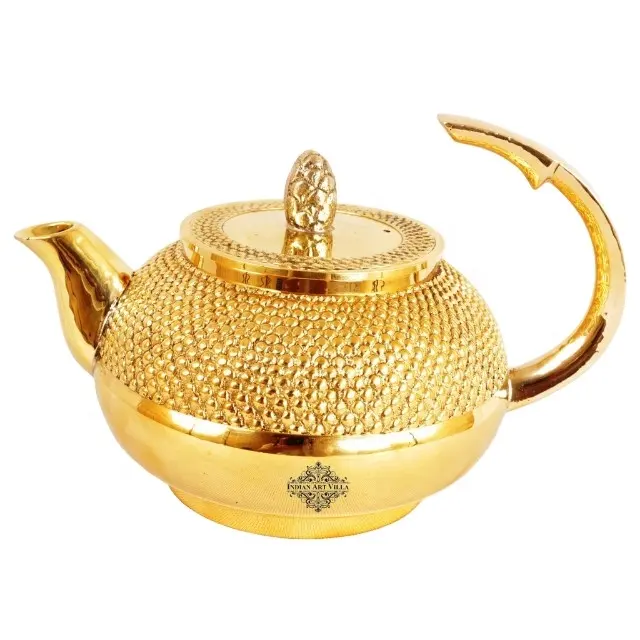 Индийская художественная вилла красивый дизайн Сияющий латунный круглый подкладочный чайник-оптовая продажа