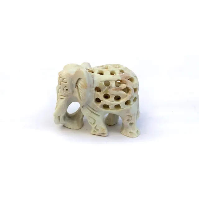 Tronzo — malle d'éléphant en pierre de savon de petite taille, coffre en duvet d'éléphant avec sculpture fine et découpée à usage pour la décoration