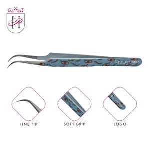 Fine Tip Eyelash Extension Tweezer Tip Satin and Eyelashes Designs Color with Your Own Logo, Eyelash Curved Tip Tweezer - Product Image 6