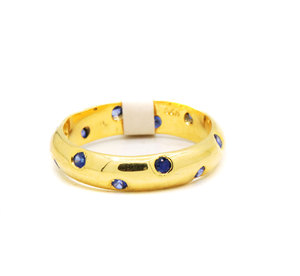 Forme ronde naturelle saphir bleu pierre précieuse 925 argent sterling massif plaqué or affleurant bague de mariage - Product Image 1