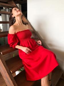 Vestido de Lino para Mujer, Diseño Moderno y a la Moda, Color Crepé, Media Manga, Largo hasta la Rodilla, Nuevo Modelo 2026 - Product Image 4