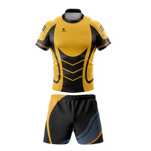Camiseta de Rugby sublimada de color amarillo y negro, ropa corta transpirable y cómoda, diseño personalizado, logo y tamaño - Product Image 1