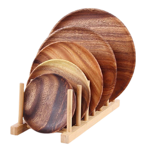 Ensemble de 5 assiettes de présentation de différentes tailles avec des sous-assiettes en bois de la meilleure qualité pour les fournisseurs en gros - Product Image 1