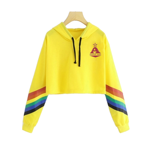 Sudadera con capucha para mujer, de Color amarillo, con mangas de diseño de rayas coloridas, gran oferta - Product Image 1