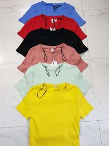 Overrun Stocklot Apparels etiquetas de marca señoras de manga corta cuello redondo Casual de punto antiarrugas transpirable camisetas de mujer - Product Image 4