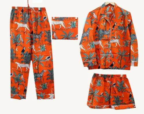 Women night suit Forest Print, Cotton Pajama Set, shirts and pant set, Nightwear