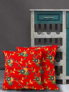 Funda de cojín bordada Suzani rojiza India hecha a mano funda de almohada de lana en seda y algodón para uso doméstico o hotelero - Product Image 2