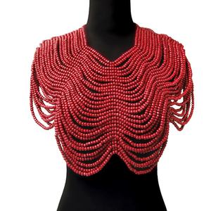 Collar de hombro de madera roja con cuentas, estilo africano, vintage, hecho a mano, con dijes, diseño de moda, para fiesta de mujer - Product Image 1