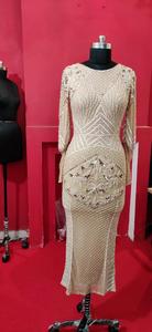 ชุดราตรีลูกปัดสีทองแขนยาวสำหรับผู้หญิงชุดงานปาร์ตี้ที่สง่างามทางการ - Product Image 2