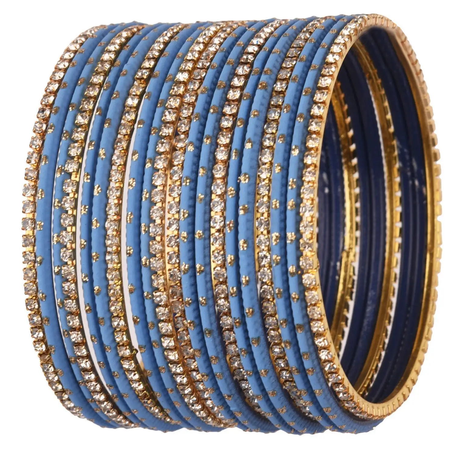 Bijoux indiens en acier inoxydable pour femmes, ensemble de bracelets en métal CZ uni, bijoux de mariée indienne, vente en gros, bleu