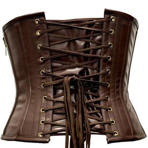 Corset marron en cuir pour femmes, entraînement de taille, sous le buste, en acier désossé, Sexy - Product Image 2