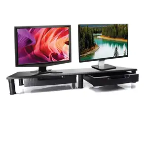 Adjustable Wood Dual Monitor Risers with 2 Drawer