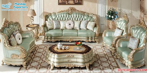 Canapé en cuir de Style européen sculpté à la main, ensemble européen pour salon et salle de séjour, bleu Royal - Product Image 2