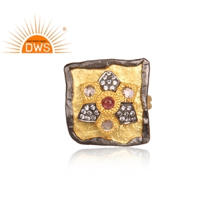 CZ And Pink Tourmaline Set Gold Plated <b>Silver</b> <b>Statement</b> <b>Ring</b> Jewelry Traditional <b>Ring</b> Jewelry Wholesaler - Product Image 2