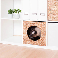 Maison pour chat en jacinthe d'eau naturelle carrée et mignonne, panier pour chat, lit tissé à la main naturel pour chats et petits chiens