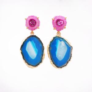 Pendientes de piedra preciosa de cuarzo y ágata solar para mujer, pendientes de estilo de tuerca galvanizados de oro, joyería de moda para mujer, nuevo diseño - Product Image 1