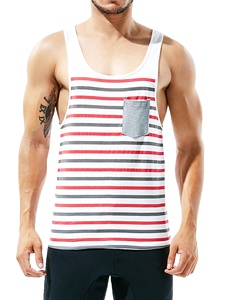 Men's Sublimated <b>Striped</b> <b>Vest</b> UNeck <b>Striped</b> Color Block Sleeveless Summer Shirts Sublimated Tank <b>Top</b> with Pocket - Product Image 4