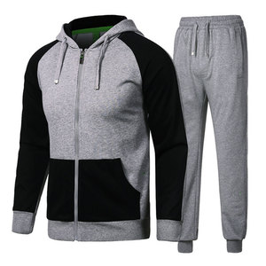 Conjunto Deportivo de Invierno para Hombre, 2 Piezas, Bloques de Color, Elástico en 4 Direcciones, 100% Poliéster, Sudadera con Cierre y Pantalones Jogger con Cordón, Estilo Casual - Product Image 1